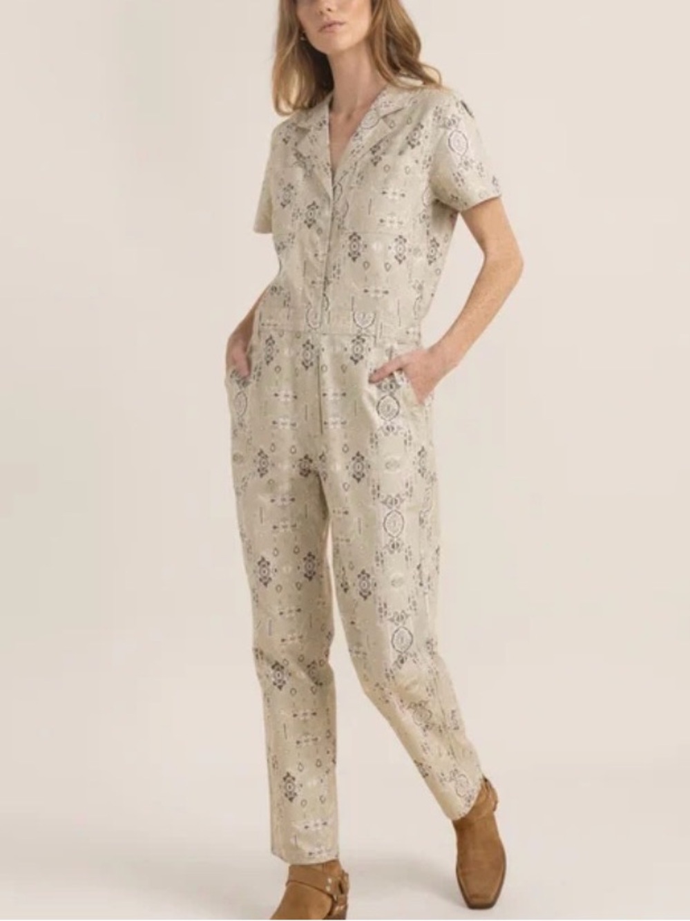 Roark Layover Cord Jumpsuit Small Boho Utility Coverall Short Sleeve Safari